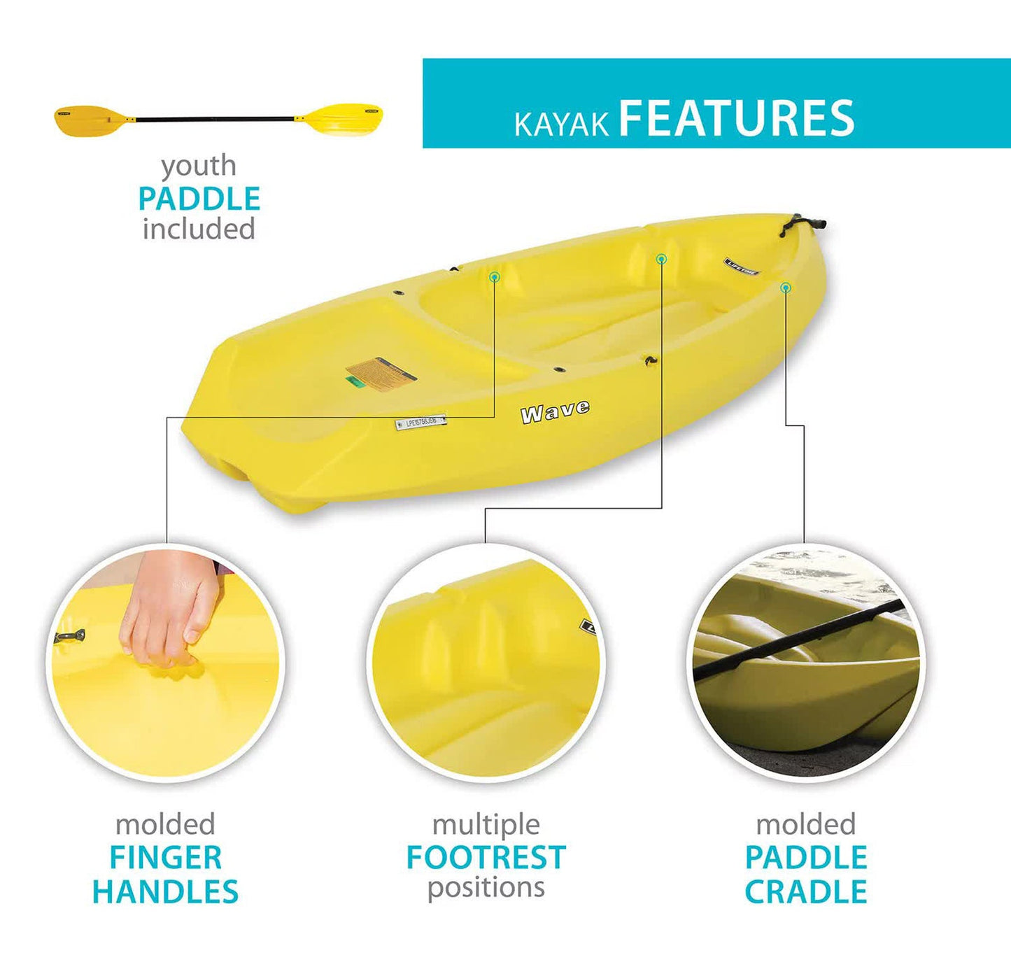 Youth Kids 6' Kayak with Paddle Included 132 lb Capacity Lifetime Wave