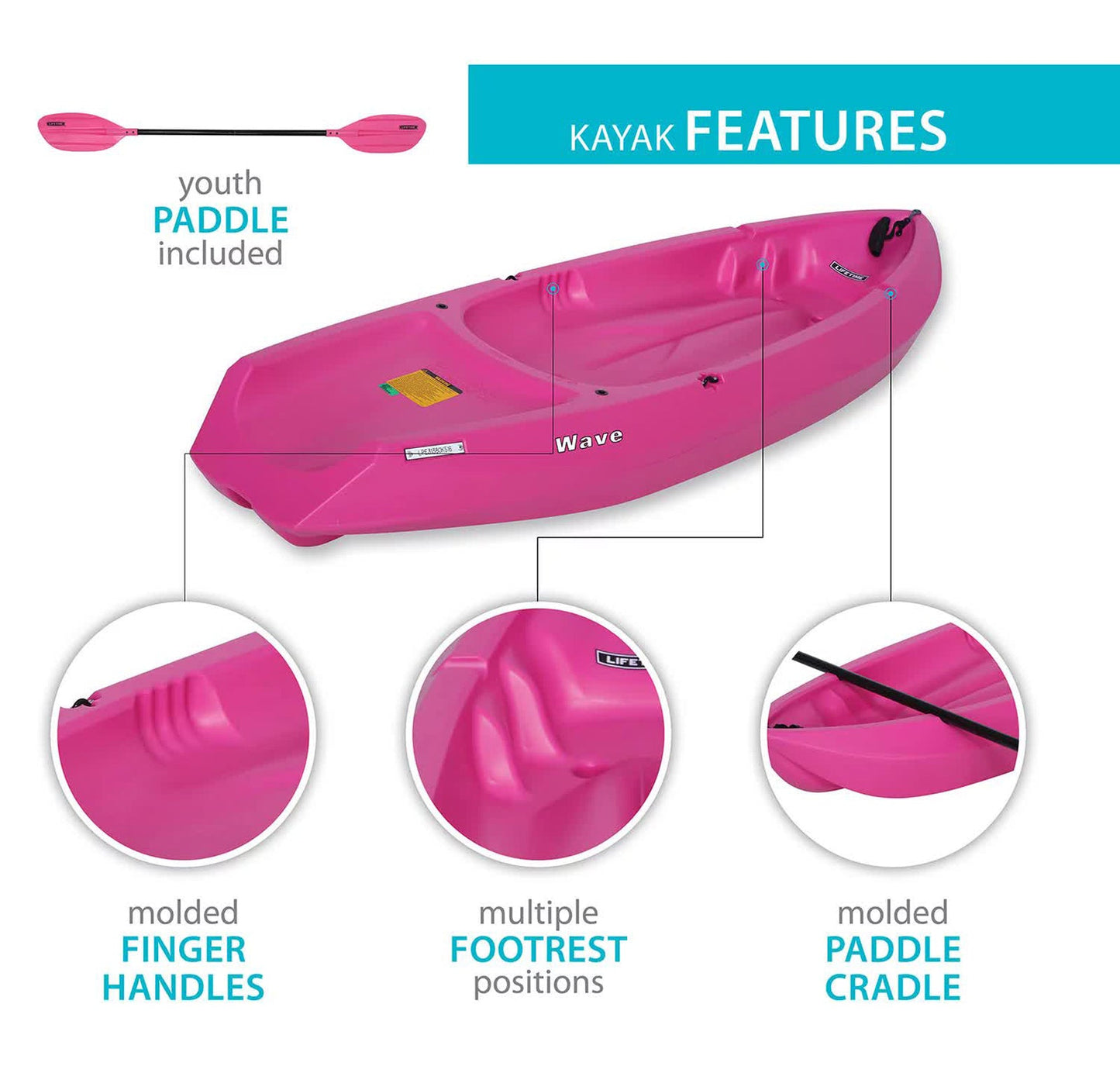 Youth Kids 6' Kayak with Paddle Included 132 lb Capacity Lifetime Wave