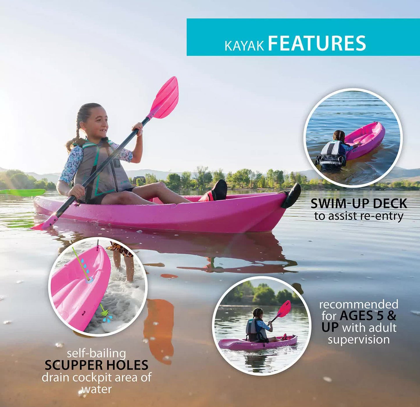 Youth Kids 6' Kayak with Paddle Included 132 lb Capacity Lifetime Wave