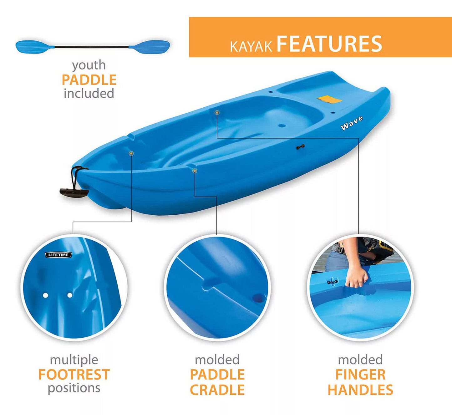 Youth Kids 6' Kayak with Paddle Included 132 lb Capacity Lifetime Wave