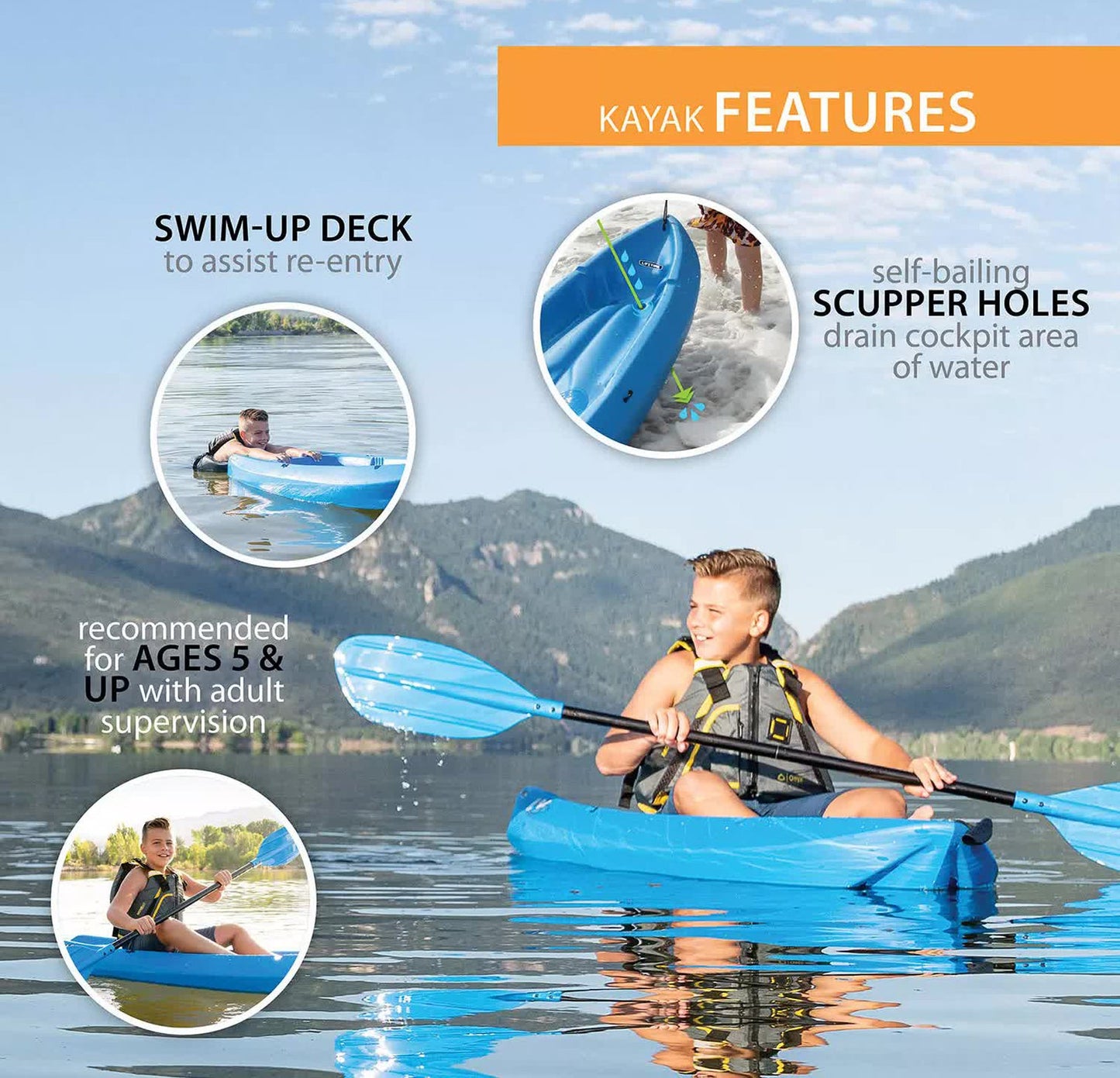 Youth Kids 6' Kayak with Paddle Included 132 lb Capacity Lifetime Wave