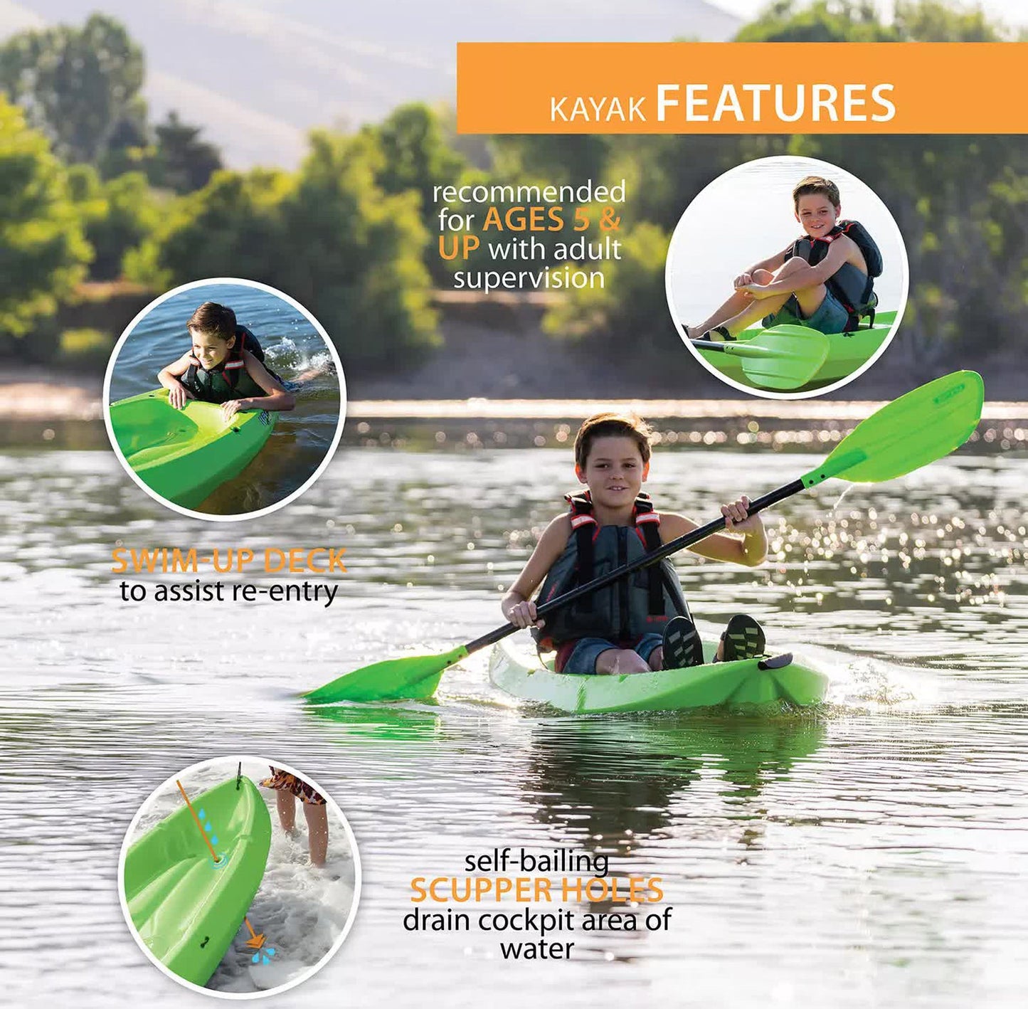 Youth Kids 6' Kayak with Paddle Included 132 lb Capacity Lifetime Wave