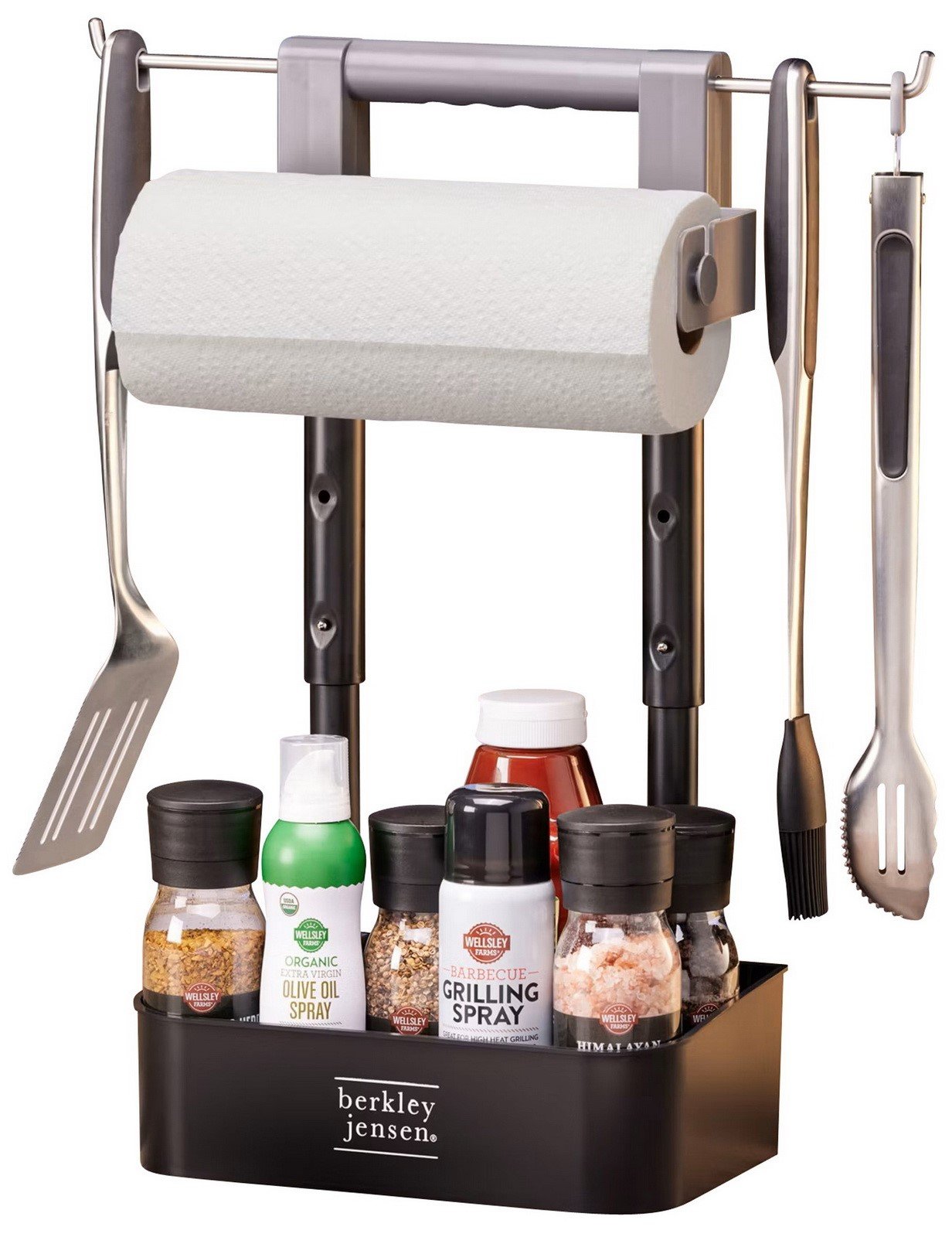 BBQ Barbecue Serving Caddy Condiment Paper Towel Roll & Utensils Holder